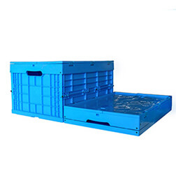 600*400*318 mm reusable plastic storage box with lid collapsible crate in blue color