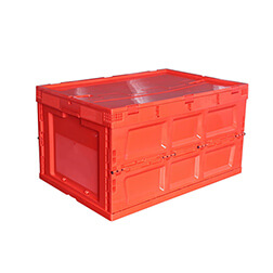 650x440x360 red color collapsible plastic folding crate with top cover