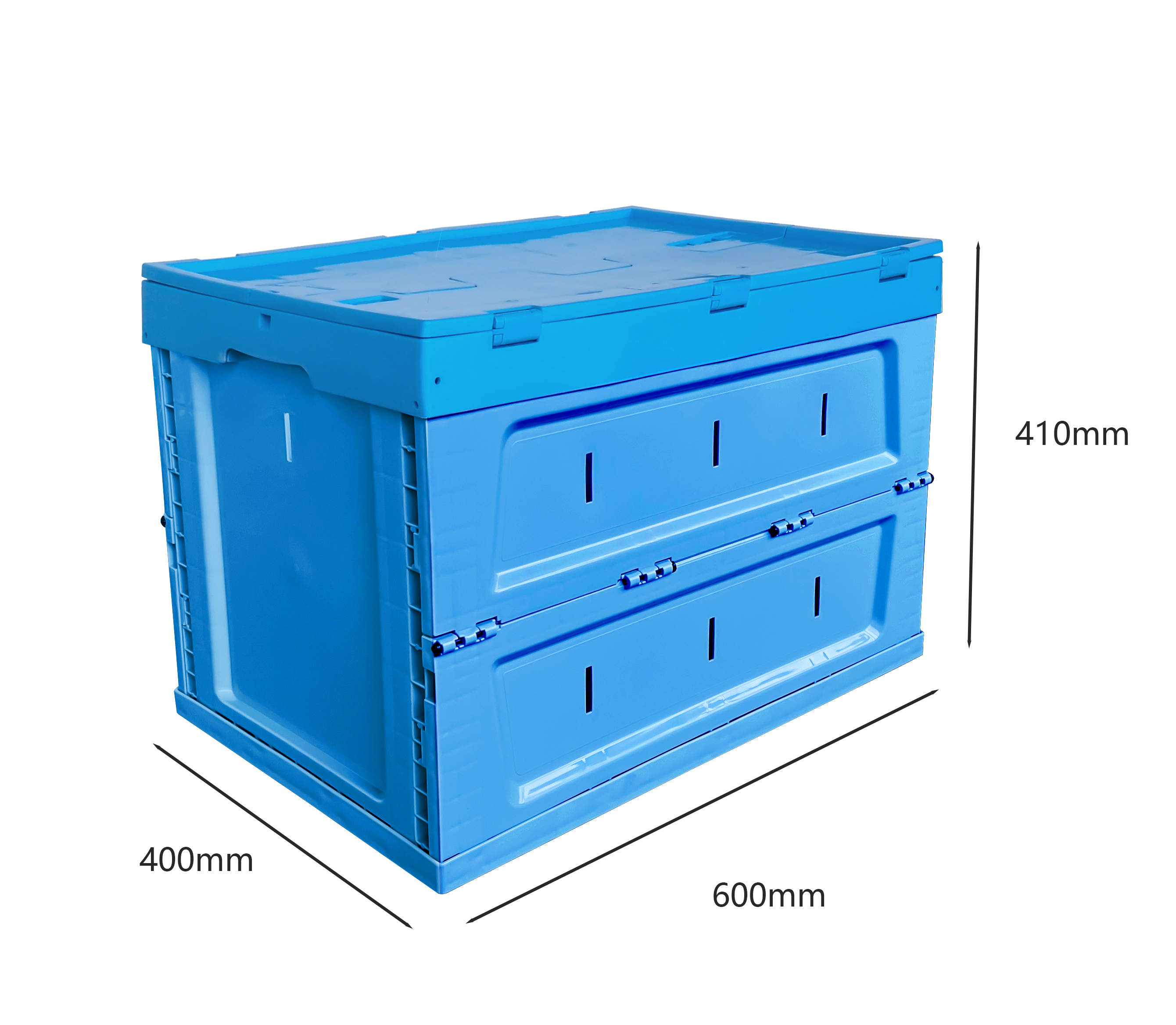 600*400*410 mm reusable transportation use plastic material collapsible crate and moving box